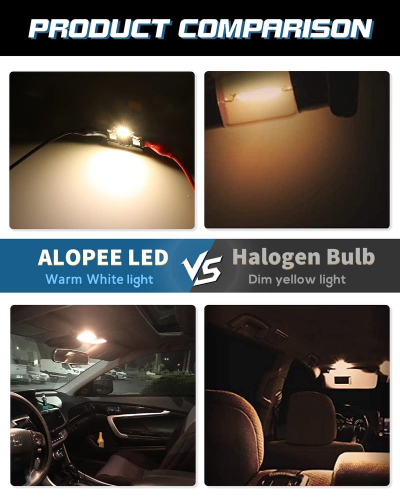 Alopee 578 LED Bulb 1.61"/41mm Festoon Warm White 3000K 211-2 Bulb Non-Polarity Error Free Replacement for 569 578 211-2 212-2 6411 Car Interior Dome Light, Pack of 4, DC 9-18V - Image 5
